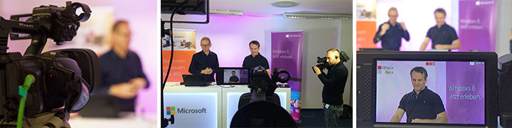 Videoaufzeichnung der Microsoft Produktdemonstration mit drei Full-HD-Kameras 
