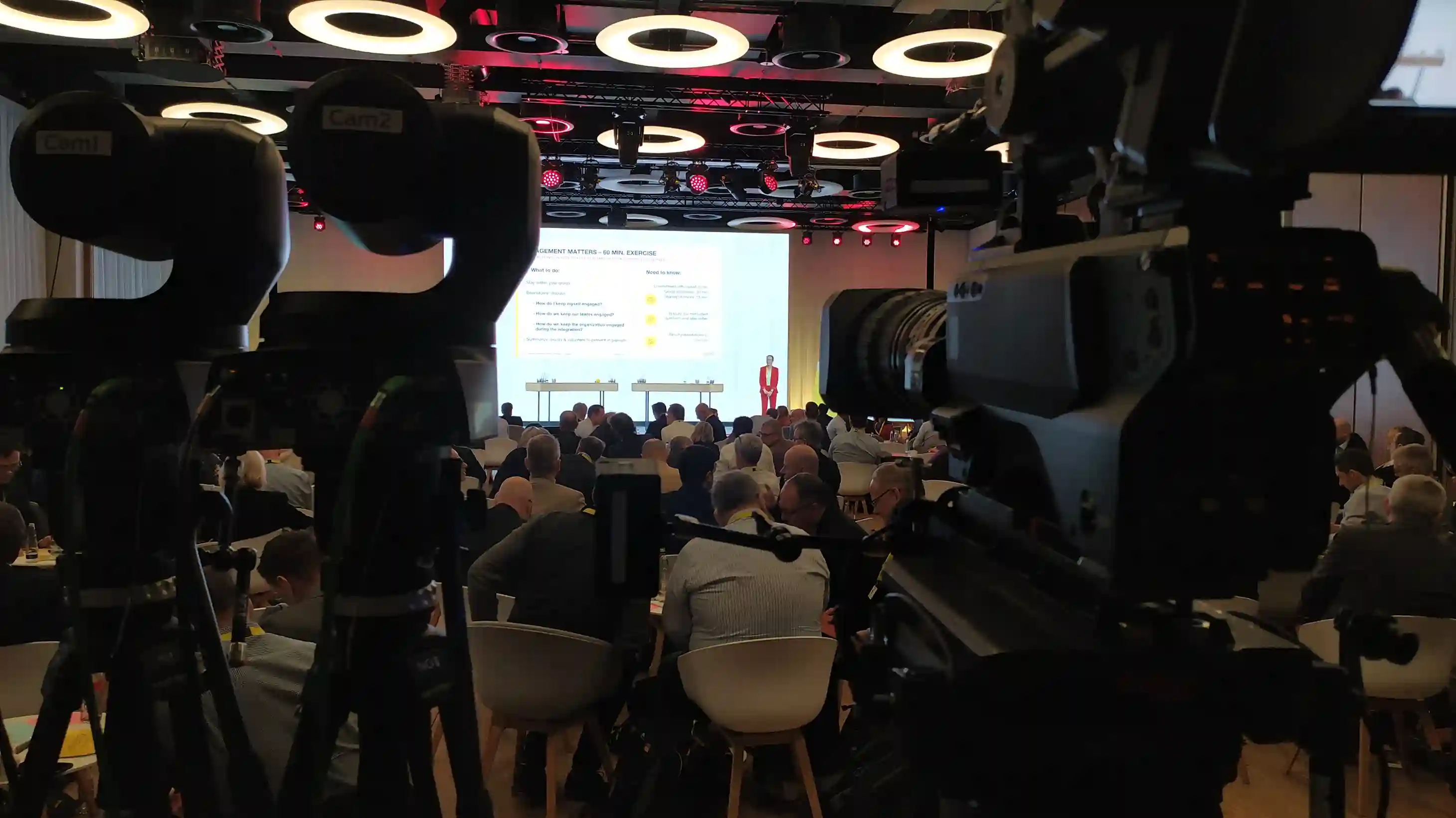 Kameras mit Blick auf die Bühne des Leadership Teammeeting