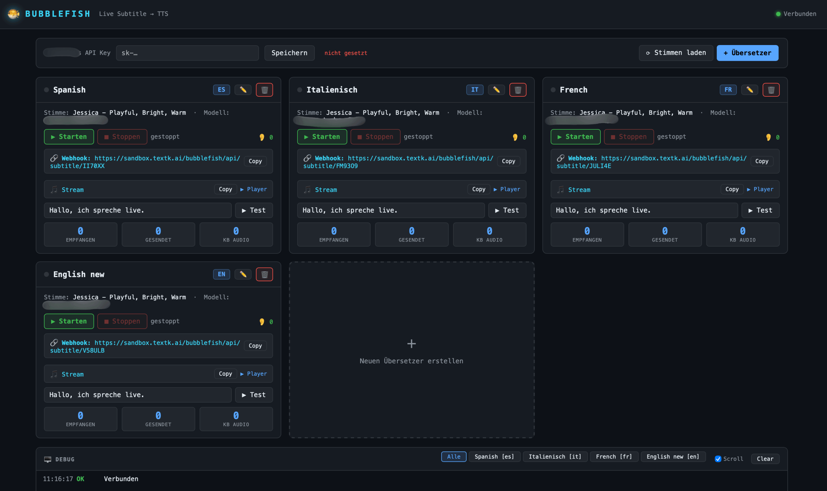 Bubblefish - bearbeitet Bubblefisch Dashboard mit mehrsprachigen Audiokanälen