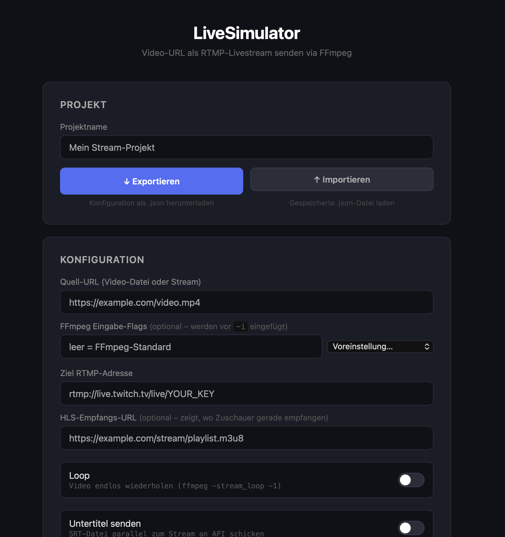 LiveSimulator LiveSimulator erzeugt simulierte Livestreams mit automatischer Untertitelung