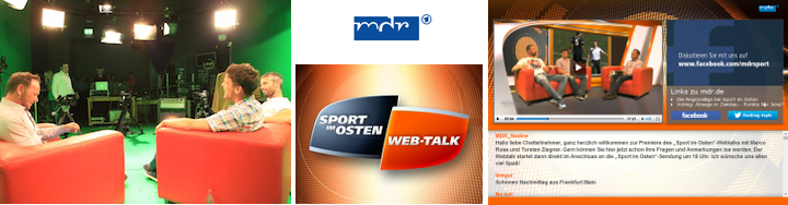 Banner für MDR Sport im Osten Web-Talk mit Studio, Logo und Facebook-Livestream